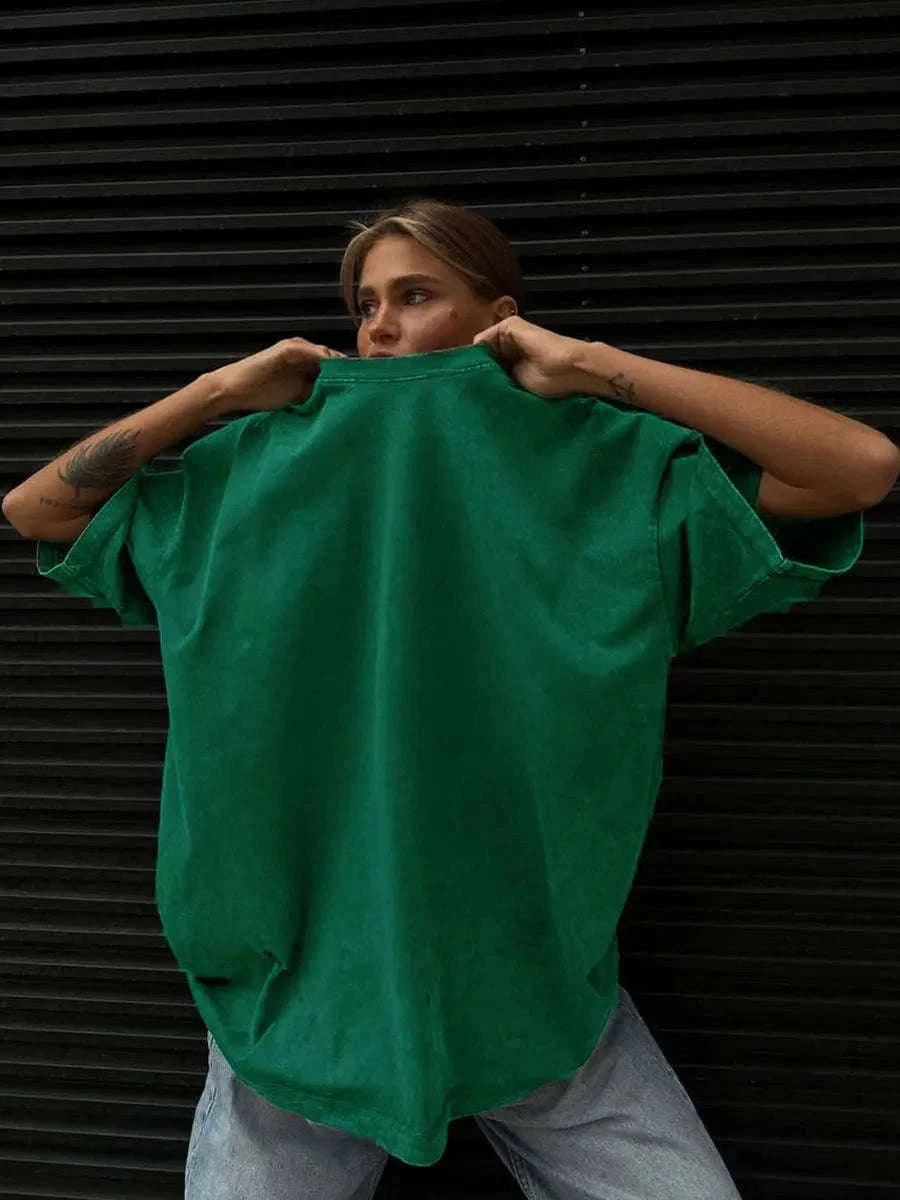 Oversized Cotton T-Shirt Loose Fit Solid Color Casual Tee-GRAY / XXXL