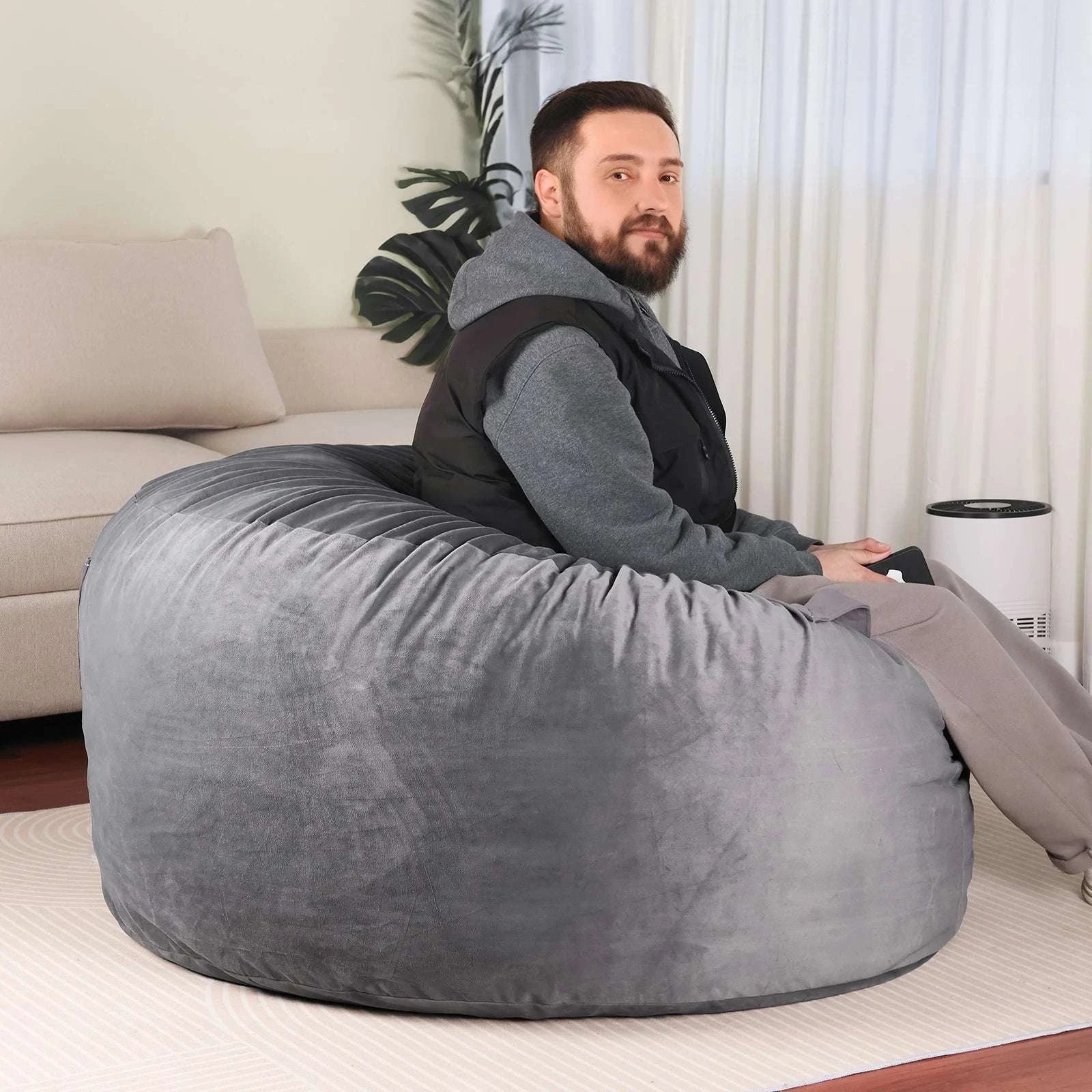 Oversized Foam Bean Bag Chair with Washable Cover & Pocket-3 feet Dark Gray / United States