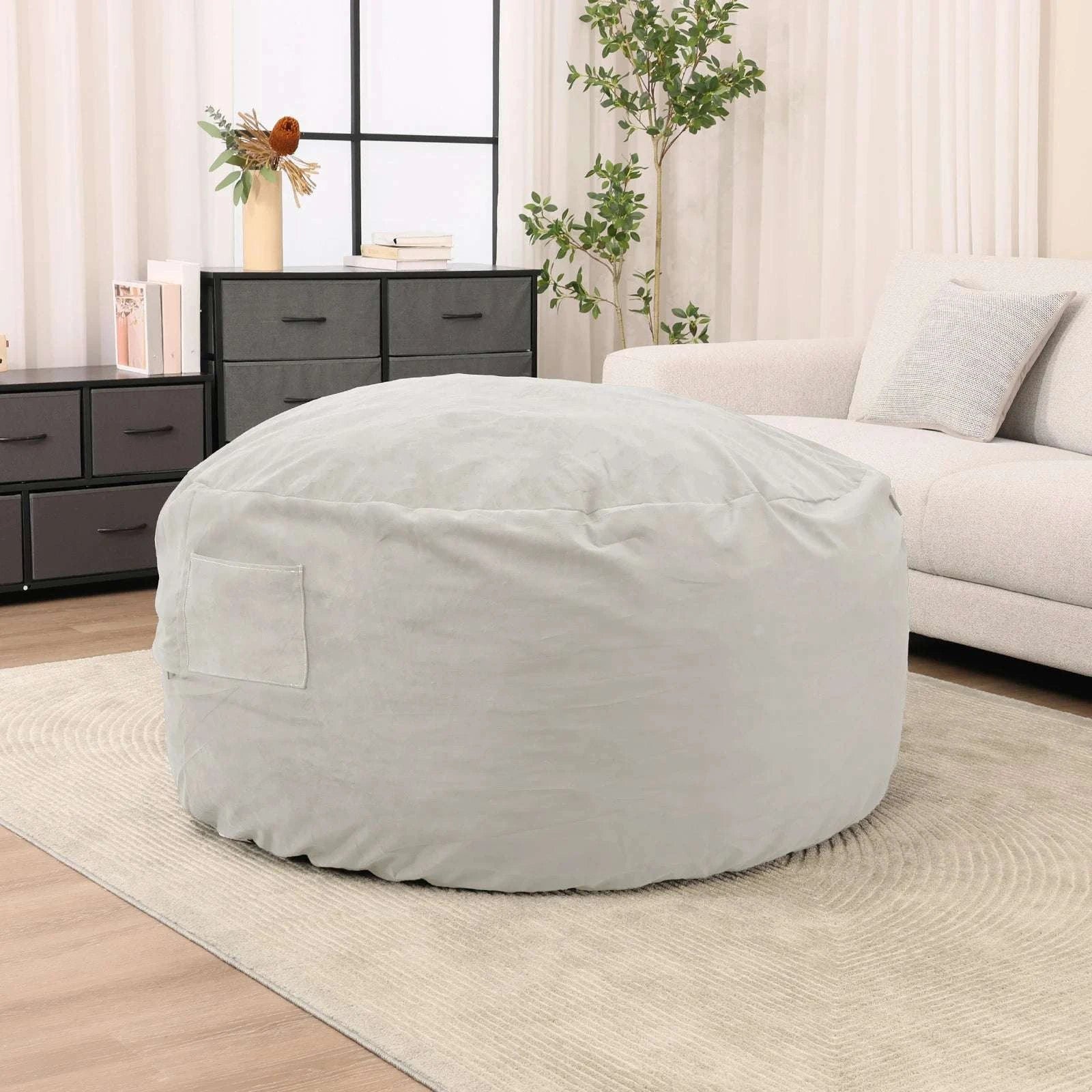 Oversized Foam Bean Bag Chair with Washable Cover & Pocket-3 feet Dark Gray / United States