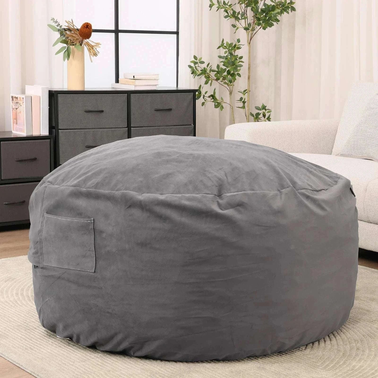 Oversized Foam Bean Bag Chair with Washable Cover & Pocket-3 feet Dark Gray / United States