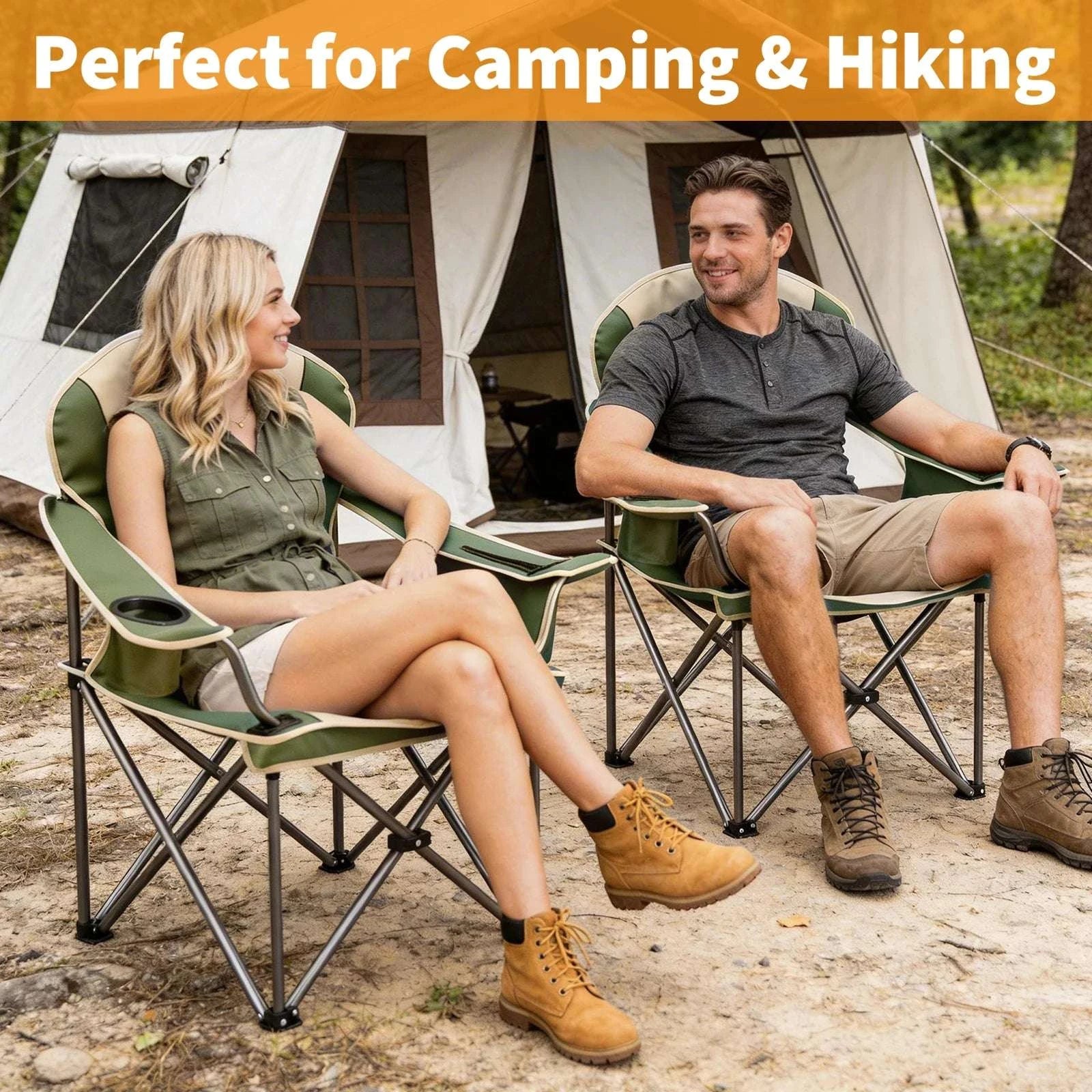Oversized Heavy Duty Camping Chair 450lbs Folding Chair with Storage-light green / United States