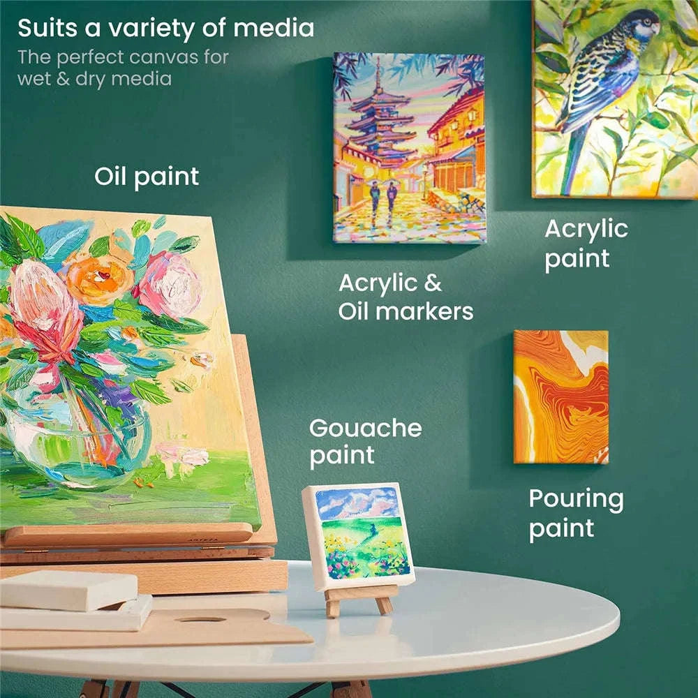 Pack of 4 White Square Artist Canvas Boards-10x10cm 4x4in-4pcs