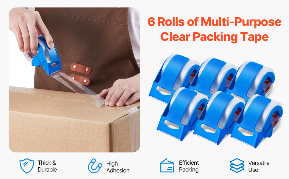 Clear Packing Tape 6 Rolls with Dispenser 2.7 Mil Heavy Duty