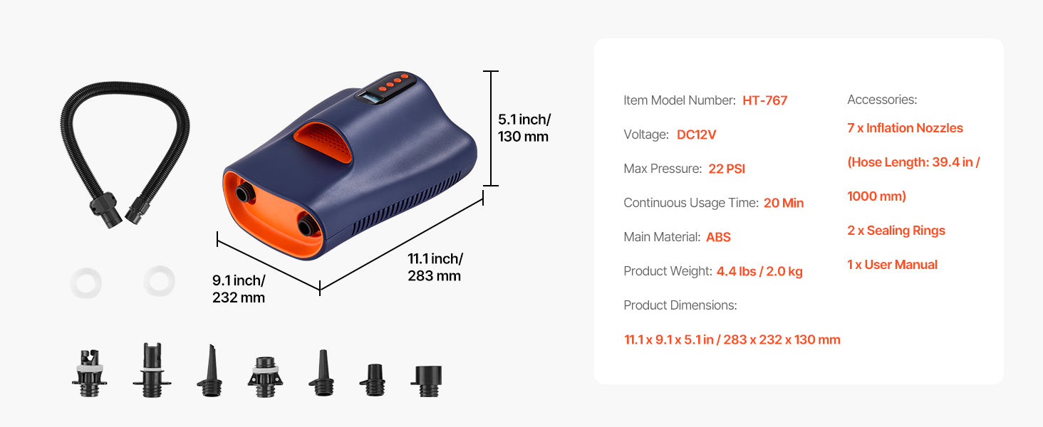 Elektrische Stand-Up-Paddle-Board-Pumpe 40 PSI Zweistufig mit automatischer Abschaltung