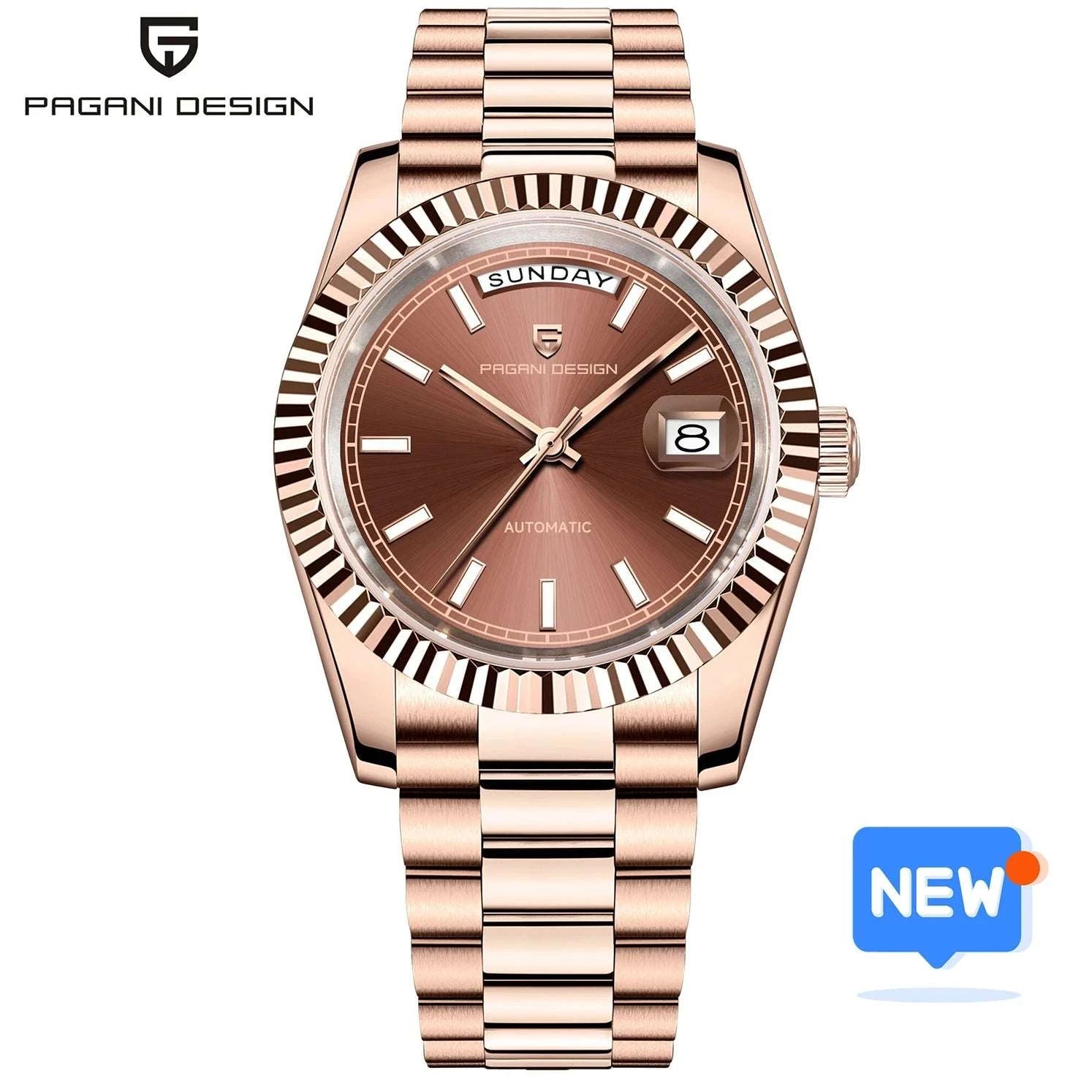 Pagani Design 36mm Automatic Watch Sapphire Steel 10Bar-Rose Gold Black / United States