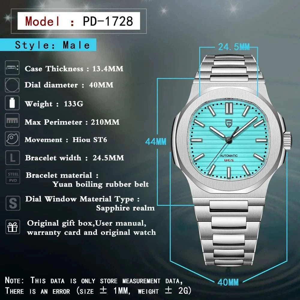 Pagani Design 40MM Automatic Men's Watch with Sapphire Glass-Ice Blue / france