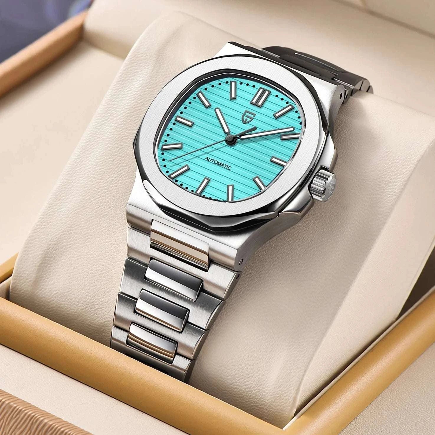 Pagani Design 40MM Automatic Men's Watch with Sapphire Glass-Ice Blue / france
