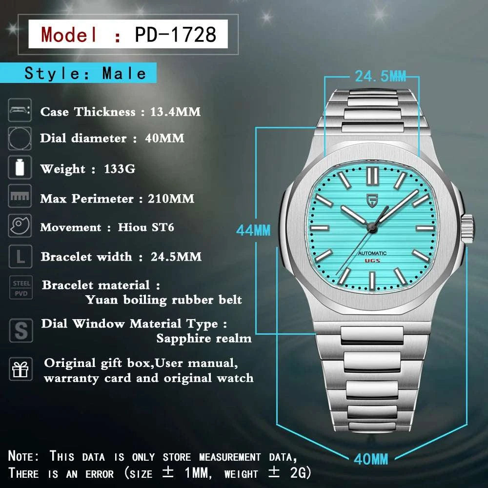 Pagani Design 40MM Automatic Men's Watch with Sapphire Glass-Ice Blue / france