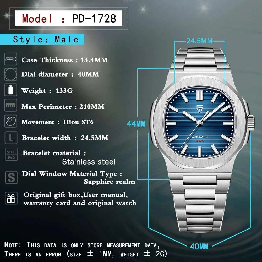 Pagani Design 40MM Automatic Men's Watch with Sapphire Glass-Ice Blue / france