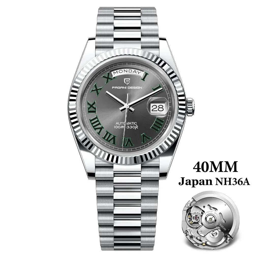 Pagani Design Automatic Gold Watch 40MM Sapphire Steel Waterproof-Rose Gold Green / Italy