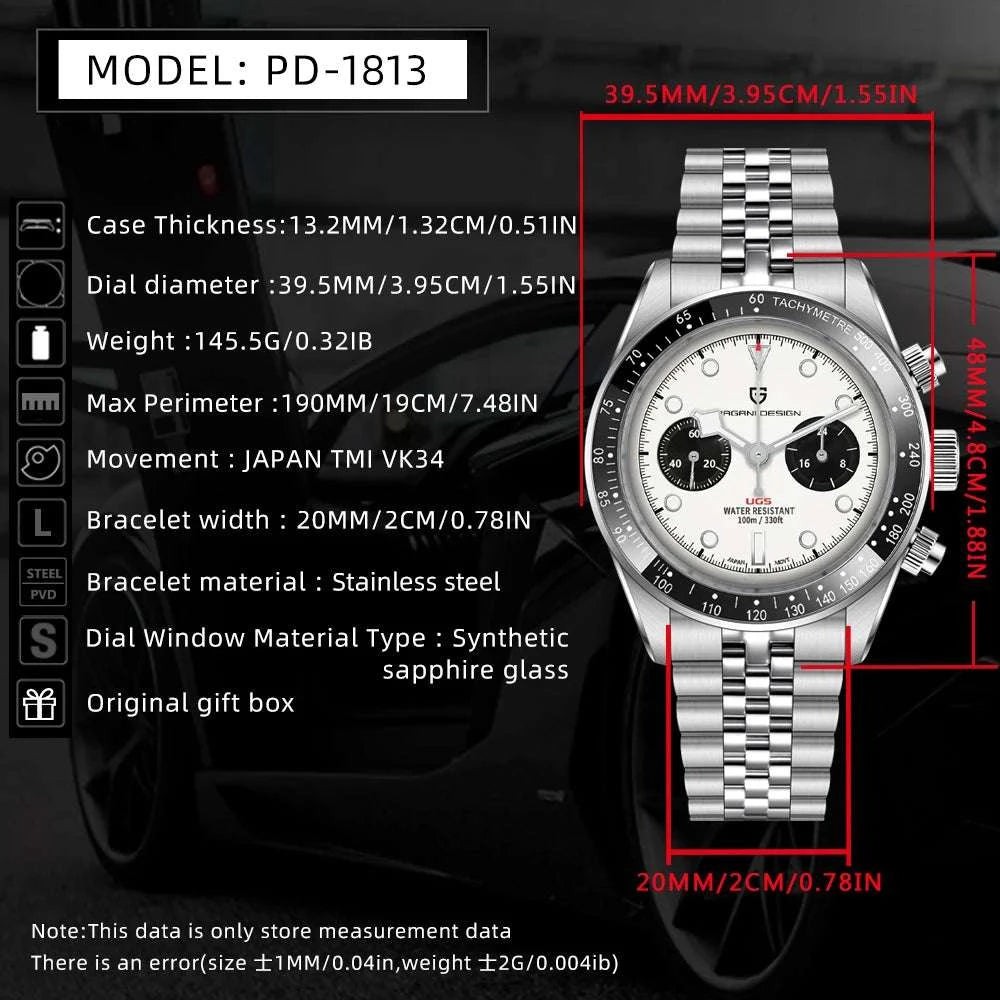 Pagani Design BB Panda Chronograph Men's Watch 100M Waterproof-Blue / United States