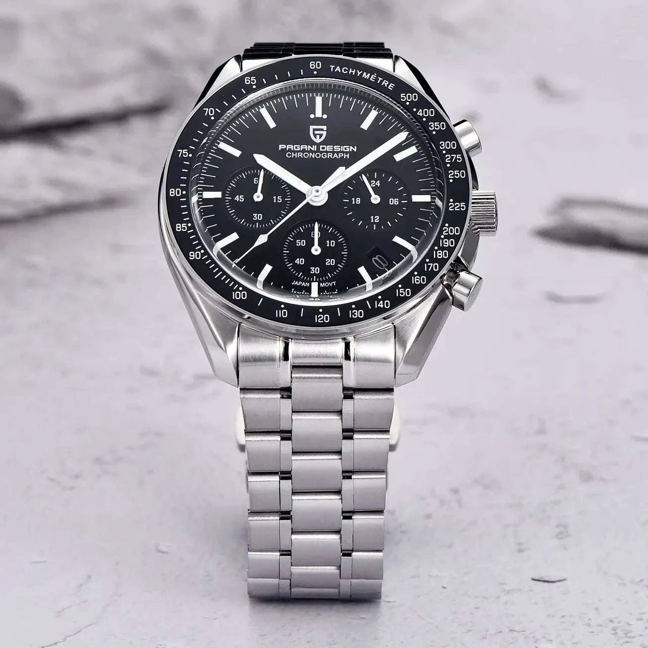 Pagani Design Chronograph Men’s Watch Sapphire Quartz 100M Water-Black / france