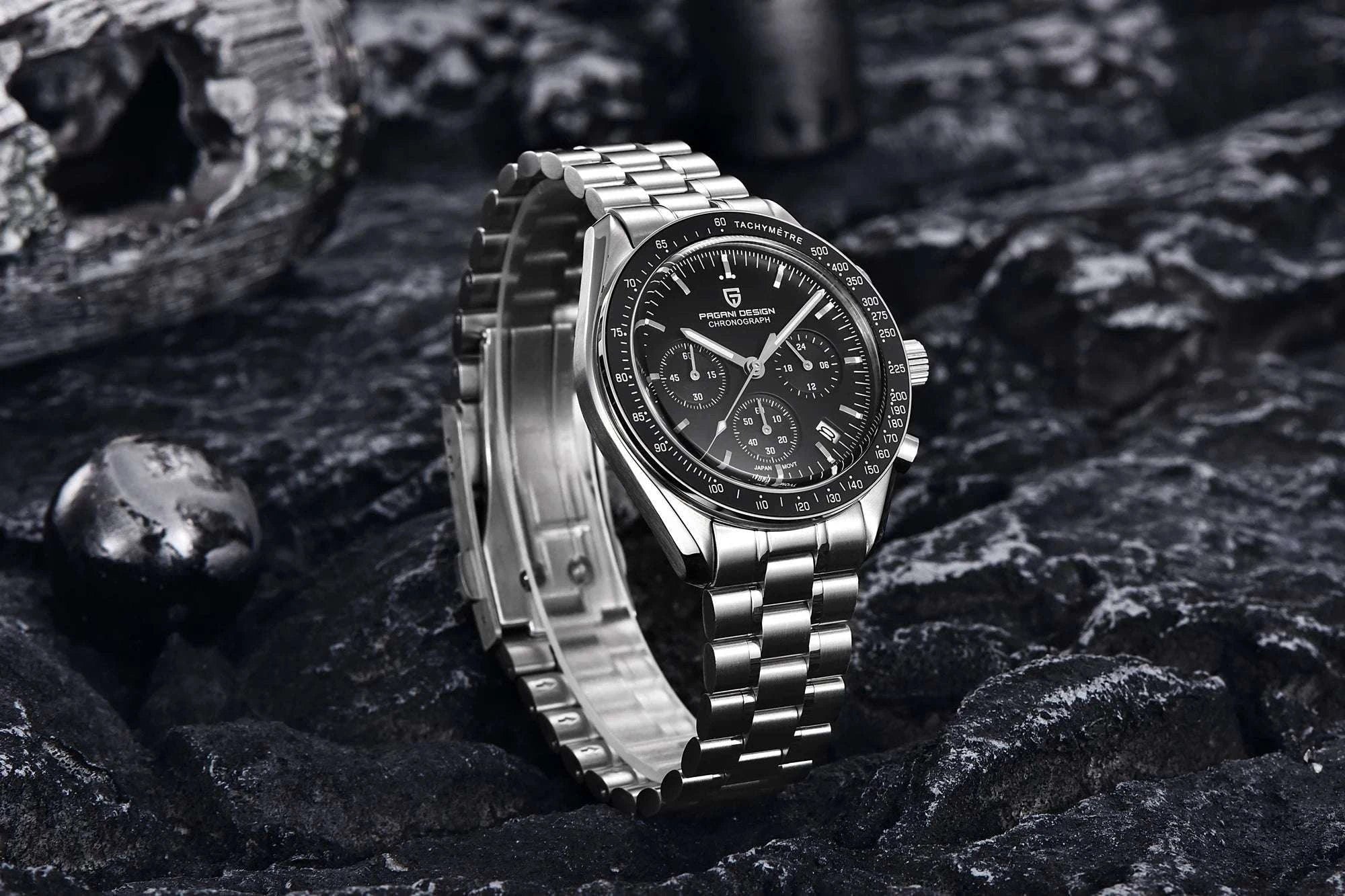 Pagani Design Chronograph Men’s Watch Sapphire Quartz 100M Water-Black / france