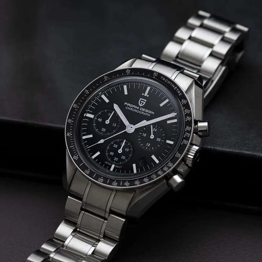Pagani Design Chronograph Men’s Watch Sapphire Quartz 100M Water-Black / france