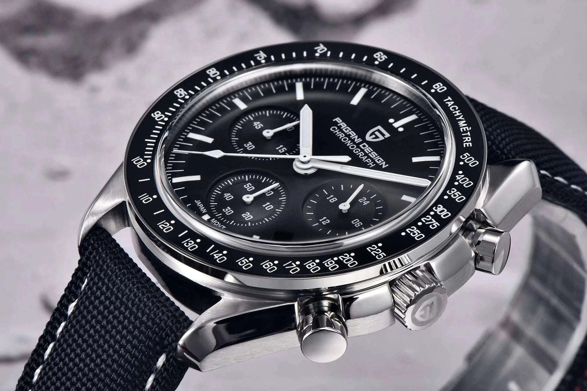 Pagani Design Chronograph Men’s Watch Sapphire Quartz 100M Water-Black / france
