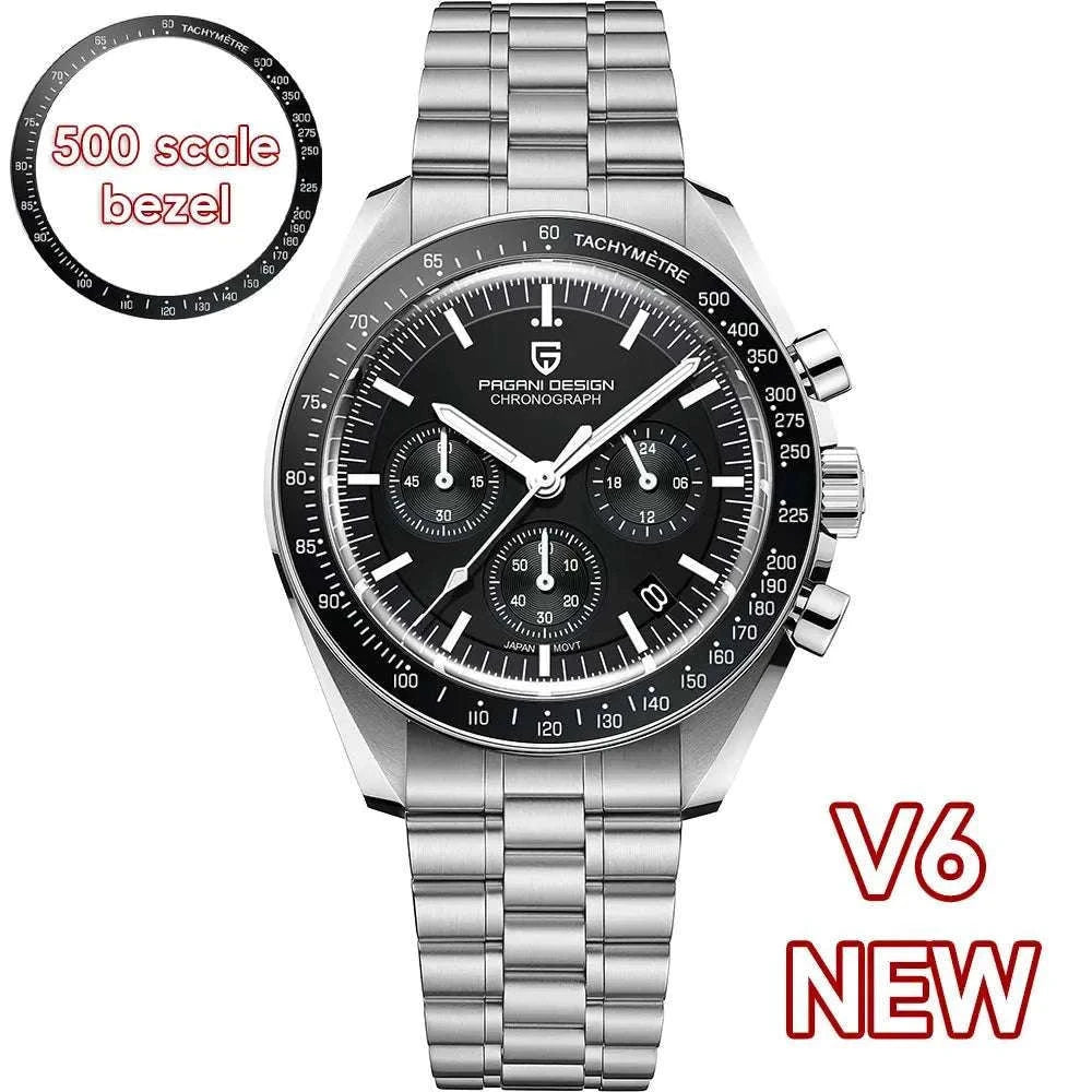 Pagani Design Chronograph Quartz Watch Men's Sapphire Steel 100M-Black Panda / United States