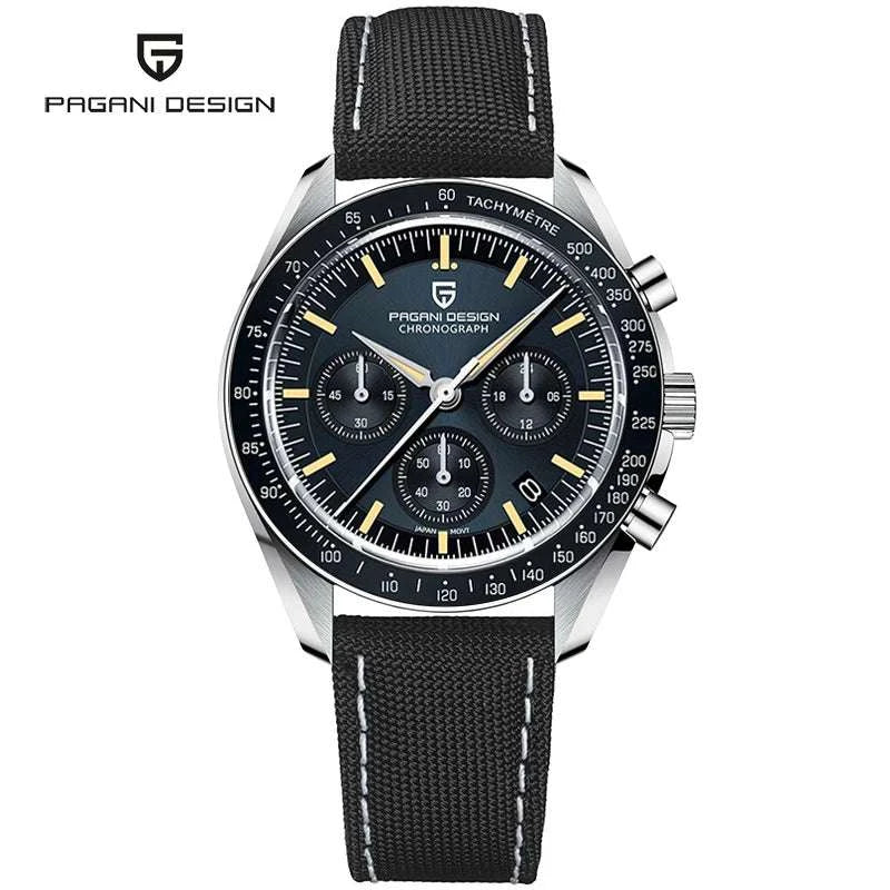 Pagani Design Chronograph Quartz Watch Men's Sapphire Steel 100M-Black Panda / United States