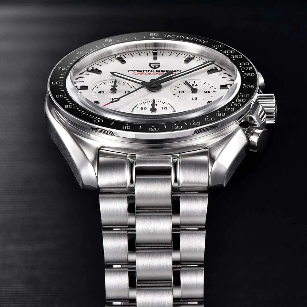 Pagani Design Chronograph Quartz Watch Men's Sapphire Steel 100M-Black Panda / United States