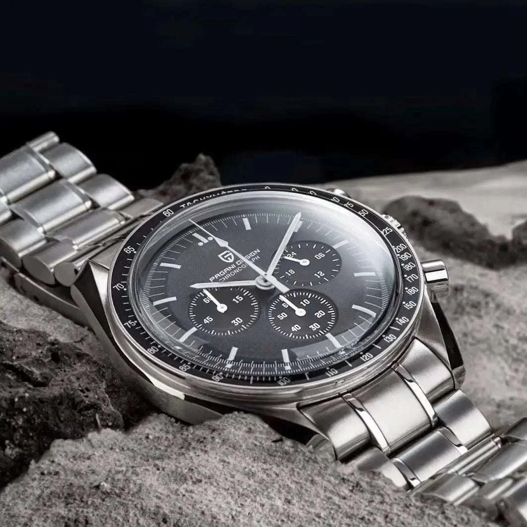 Pagani Design Chronograph Quartz Watch Men's Sapphire Steel 100M-Black Panda / United States