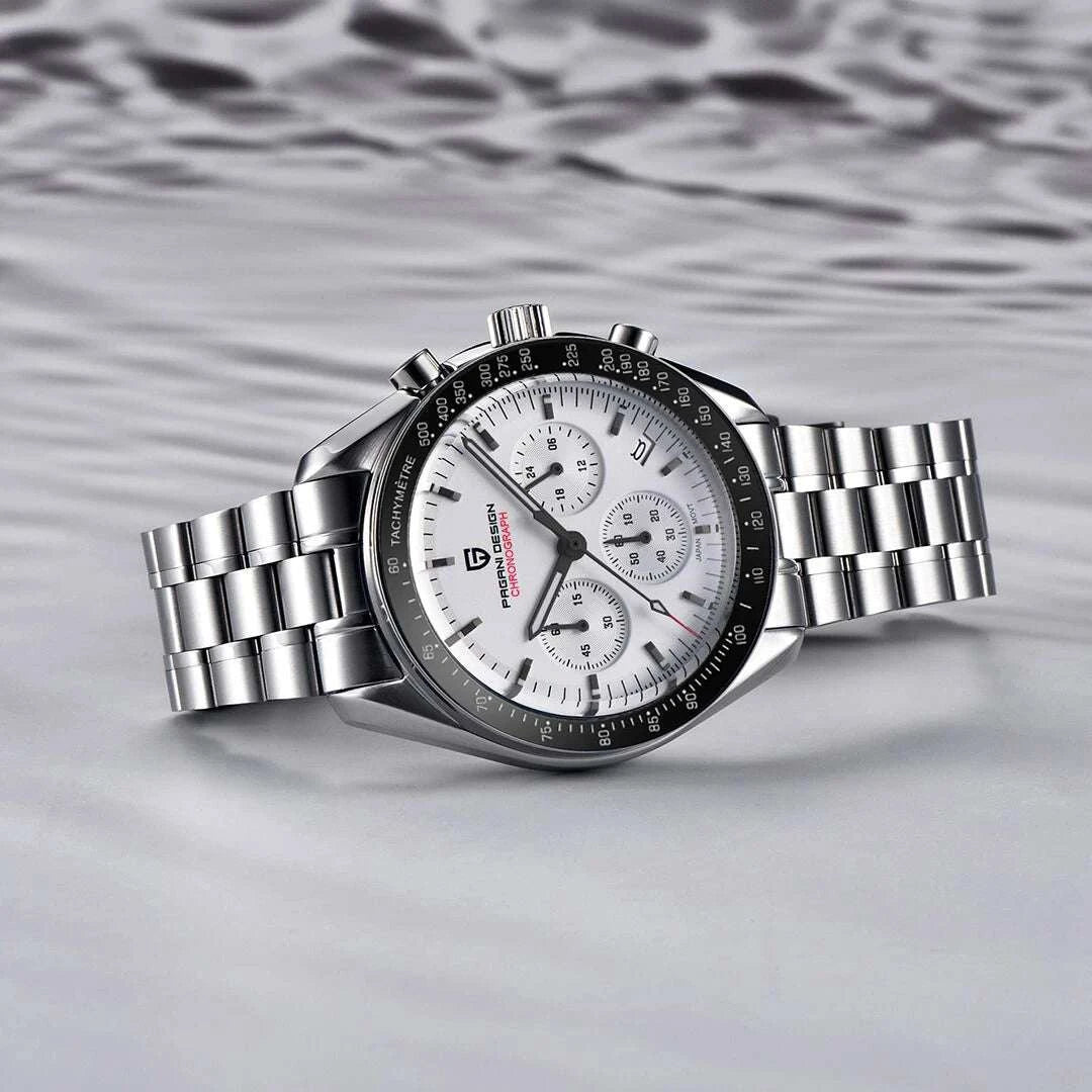 Pagani Design Chronograph Quartz Watch Men's Sapphire Steel 100M-Black Panda / United States
