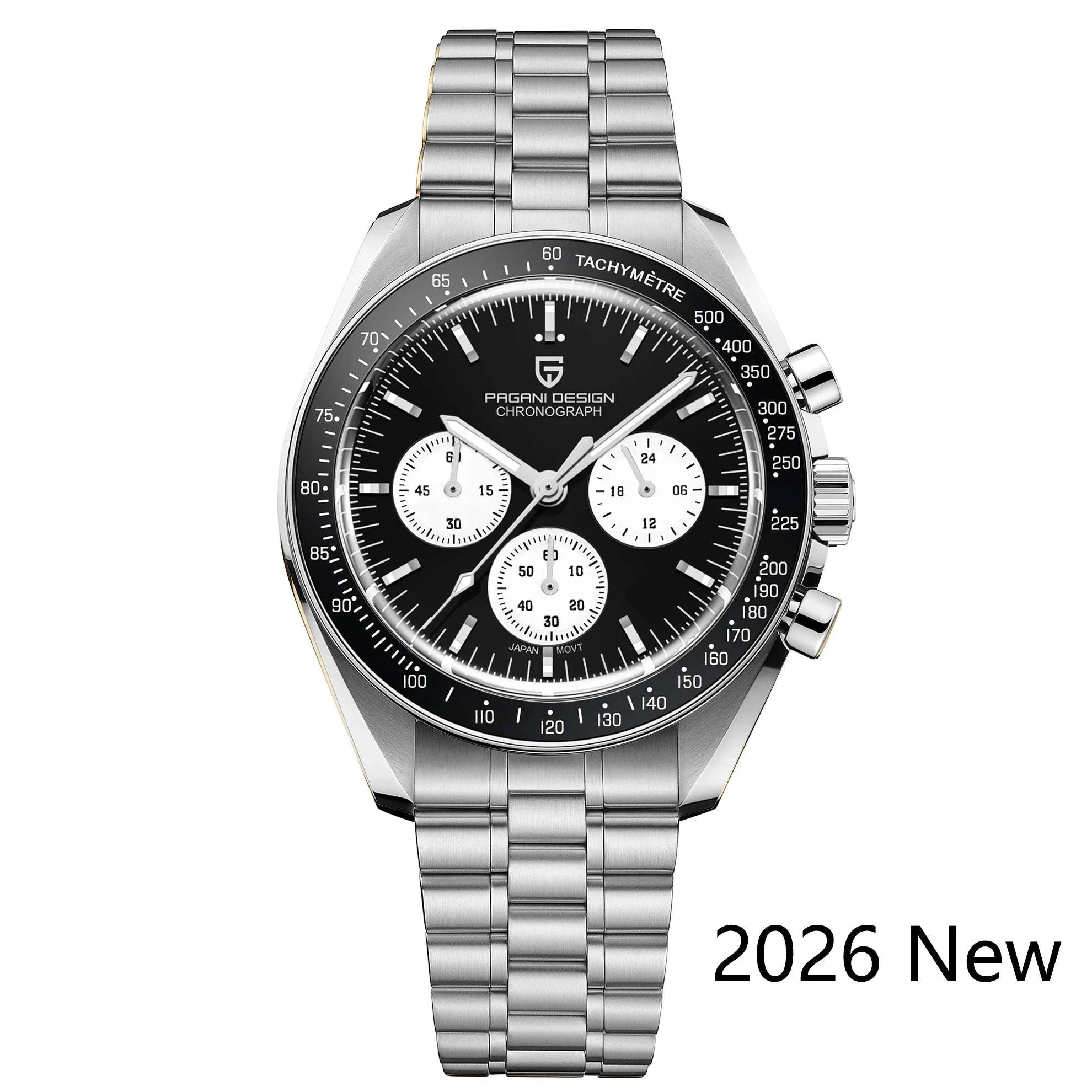 Pagani Design Chronograph Quartz Watch Men's Sapphire Steel 100M-Black Panda / United States