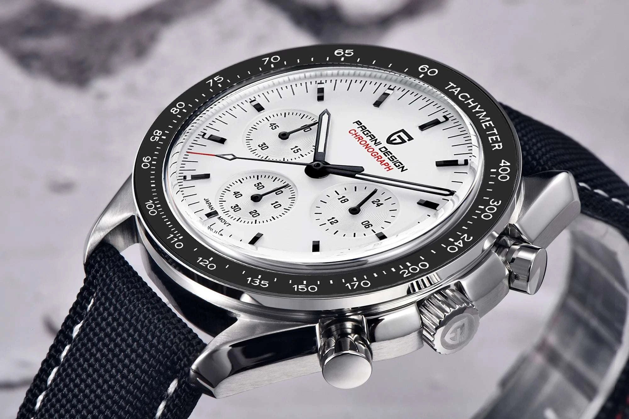 Pagani Design Chronograph Quartz Watch Men's Sapphire Steel 100M-Black Panda / United States