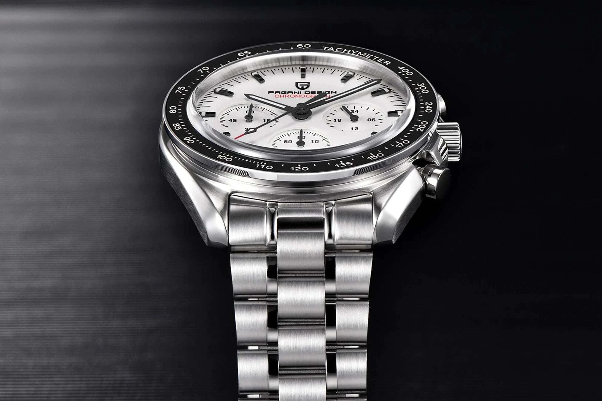 Pagani Design Chronograph Quartz Watch Men's Sapphire Steel 100M-Black Panda / United States