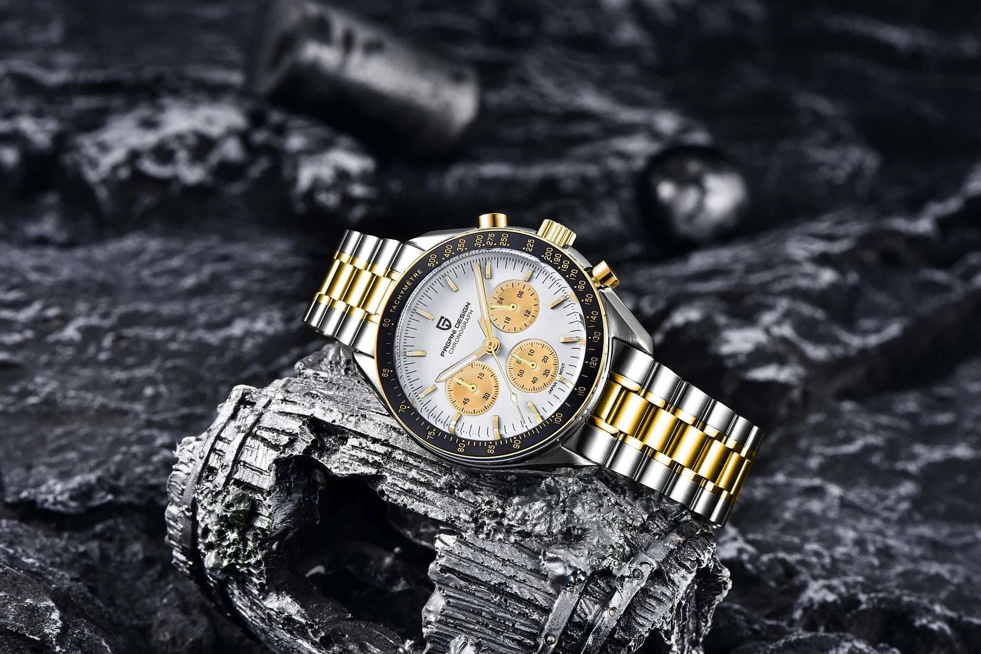 Pagani Design Chronograph Quartz Watch Men's Sapphire Steel 100M-Black Panda / United States