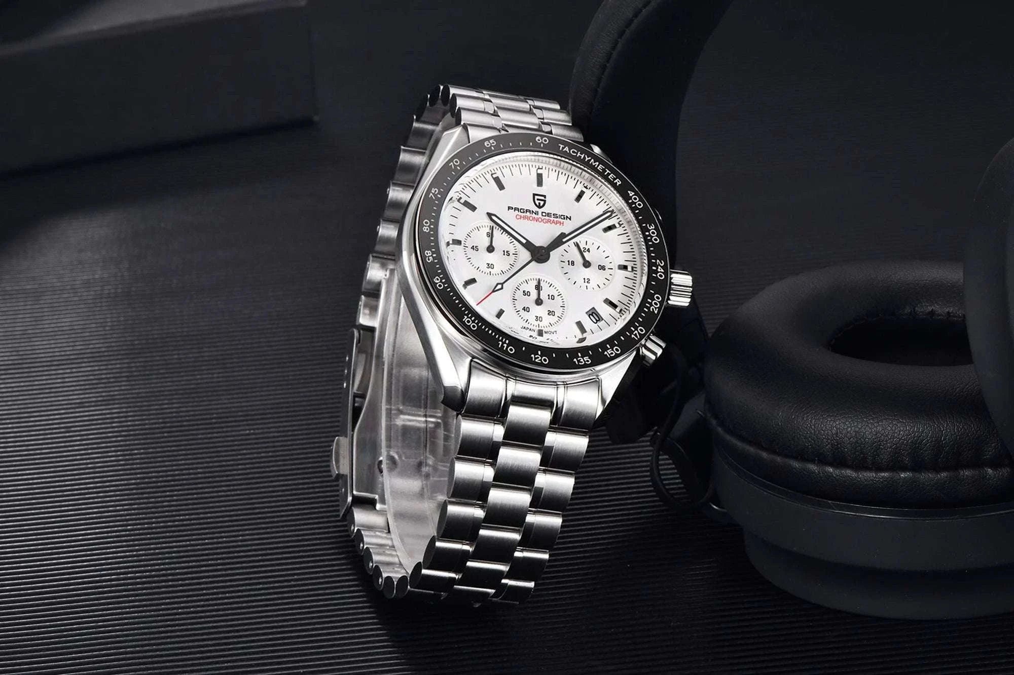 Pagani Design Chronograph Quartz Watch Men's Sapphire Steel 100M-Black Panda / United States
