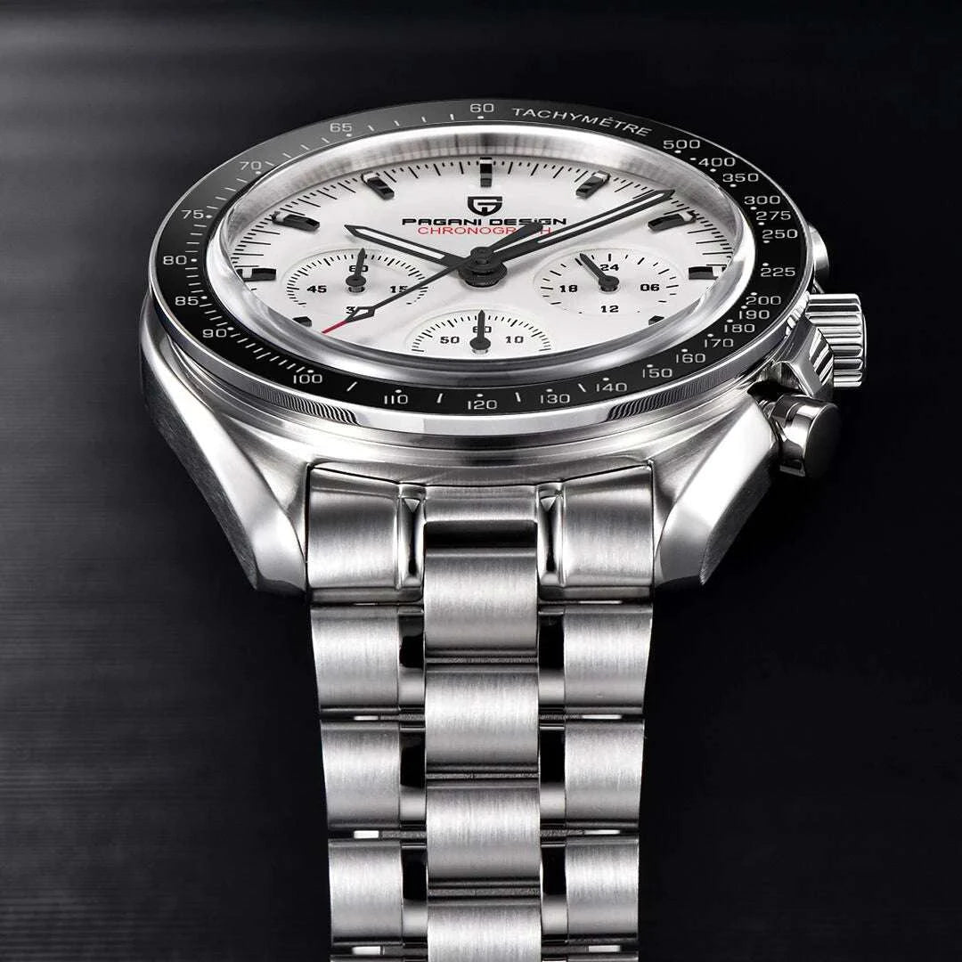Pagani Design Chronograph Quartz Watch Men's Sapphire Steel 100M-Black Panda / United States