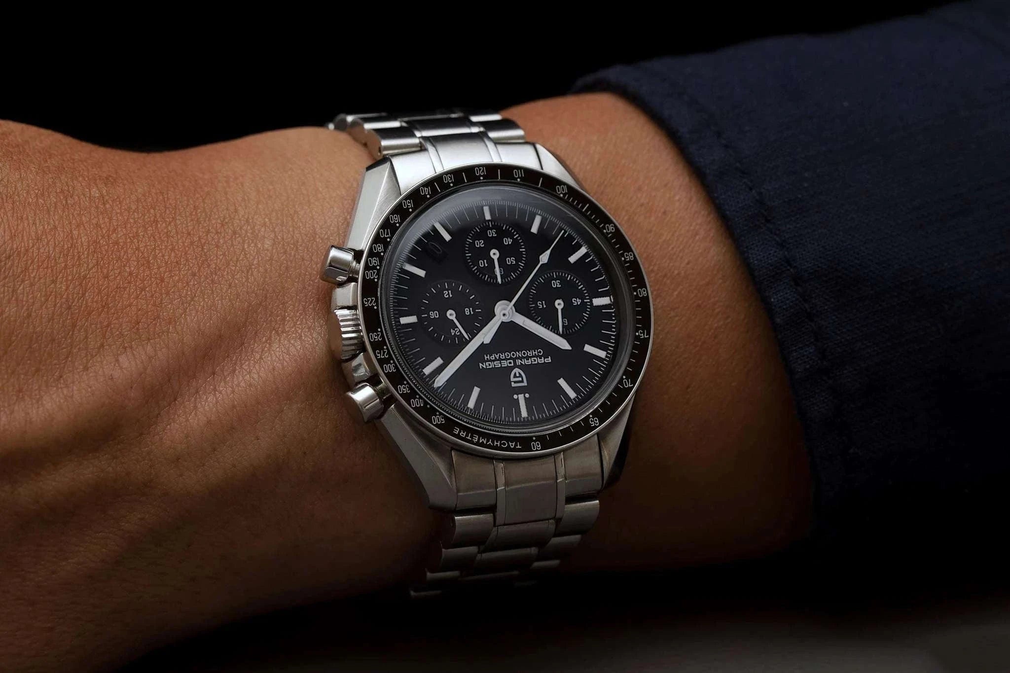 Pagani Design Chronograph Quartz Watch Men's Sapphire Steel 100M-Black Panda / United States