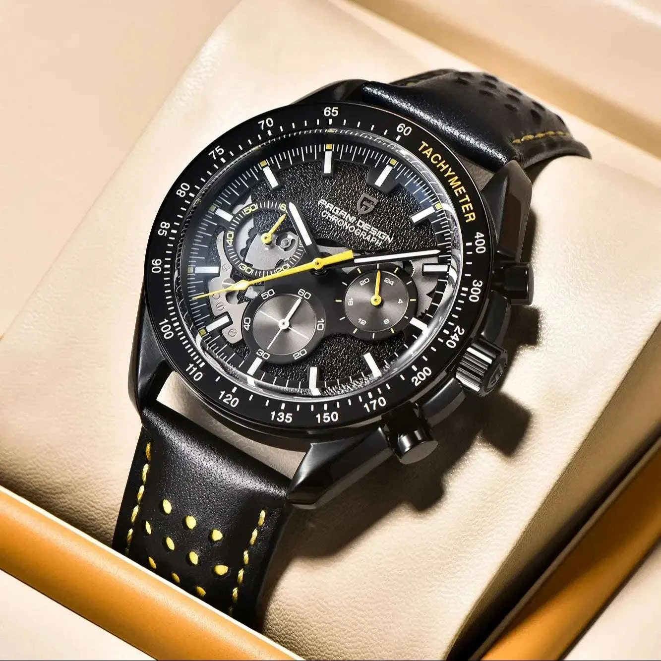 Pagani Design Moon Dark Chronograph Watch AR Sapphire 100M-Red / france