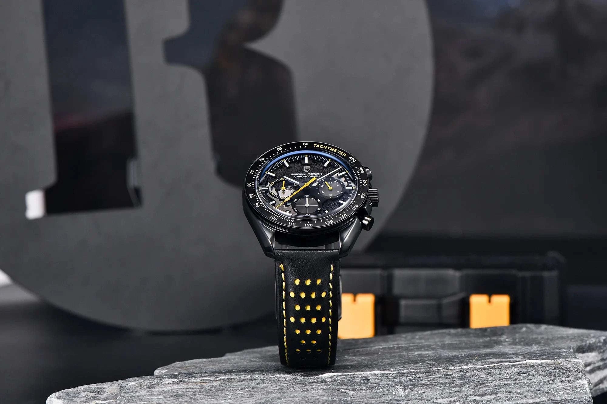 Pagani Design Moon Dark Chronograph Watch AR Sapphire 100M-Red / france