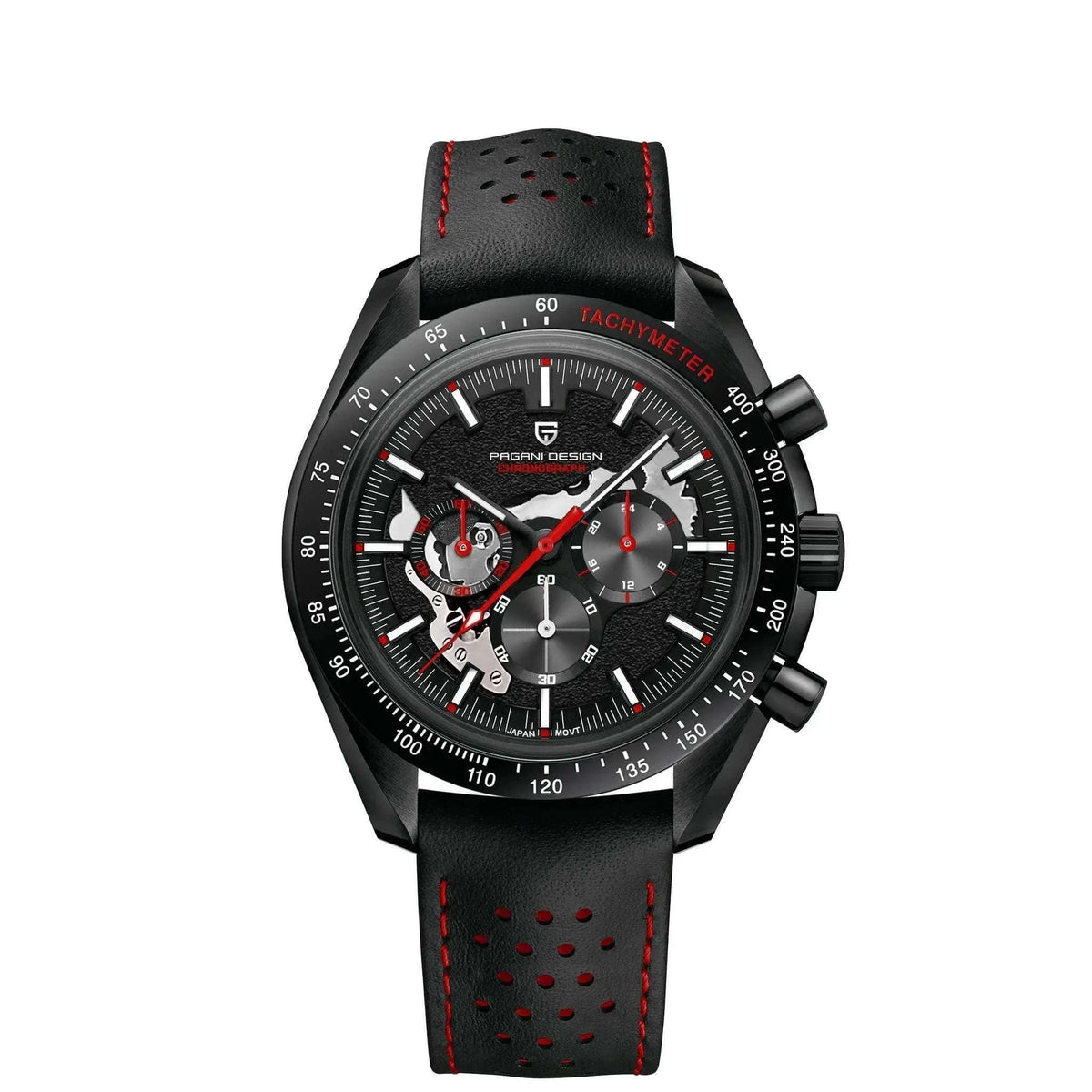 Pagani Design Moon Dark Chronograph Watch AR Sapphire 100M-Red / france