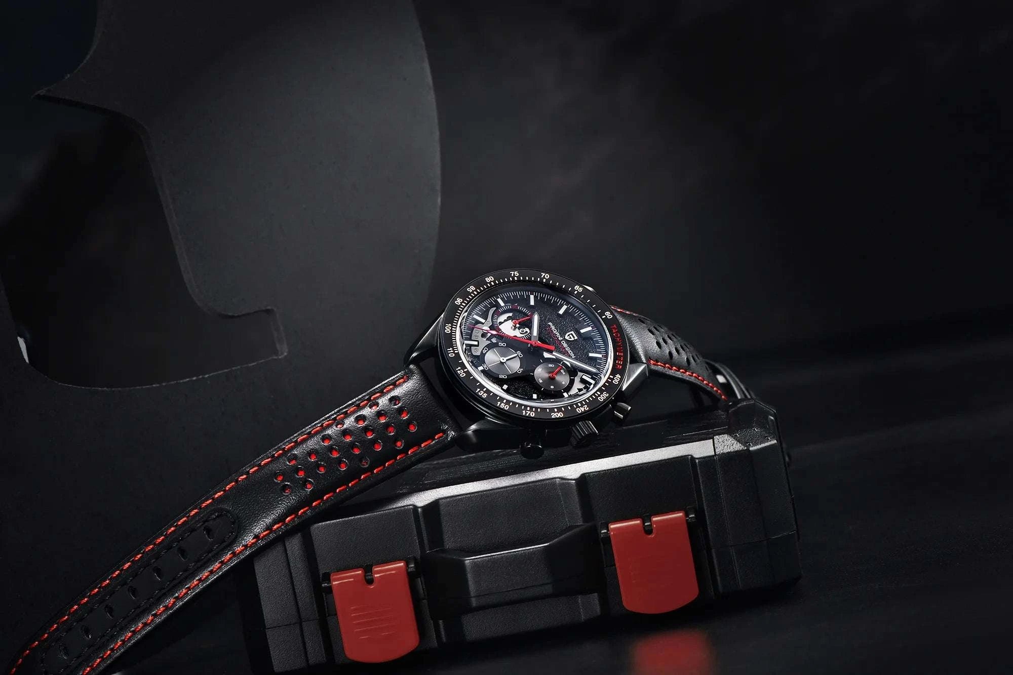 Pagani Design Moon Dark Chronograph Watch AR Sapphire 100M-Red / france