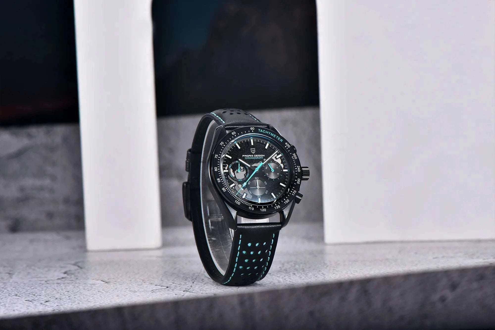 Pagani Design Moon Dark Chronograph Watch AR Sapphire 100M-Red / france