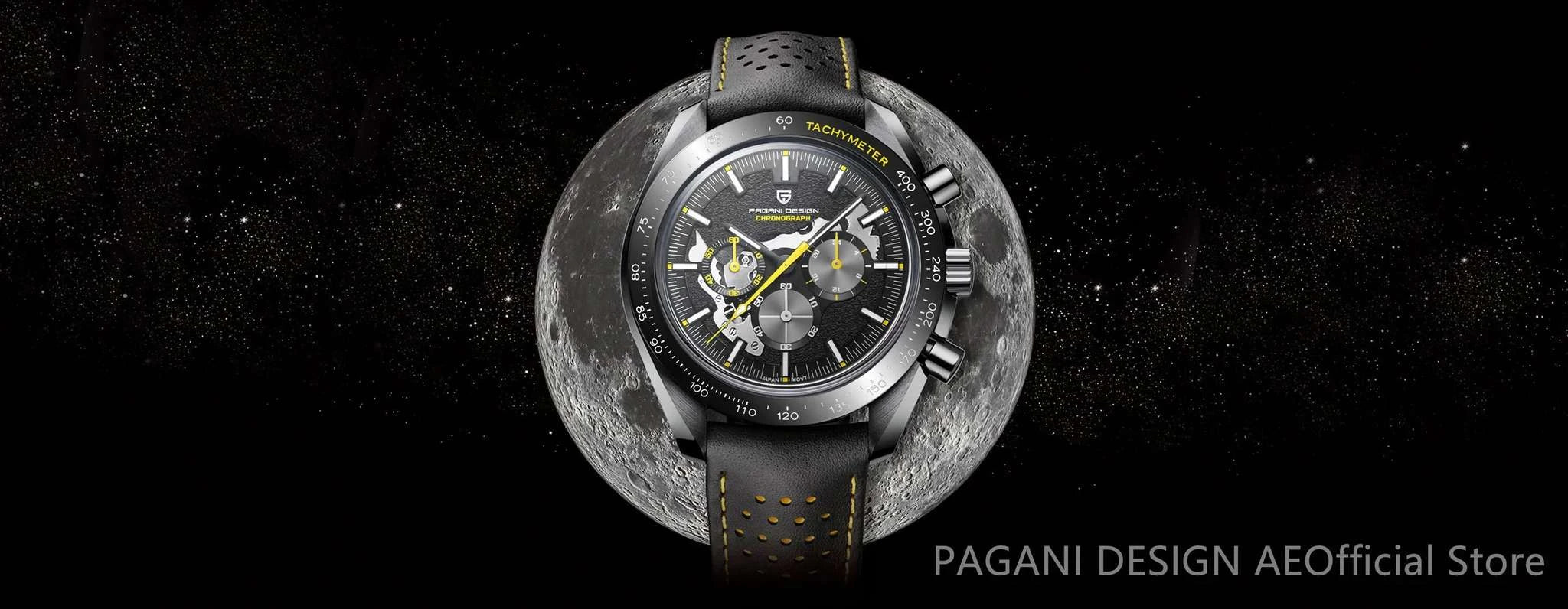 Pagani Design Moon Dark Chronograph Watch AR Sapphire 100M-Red / france