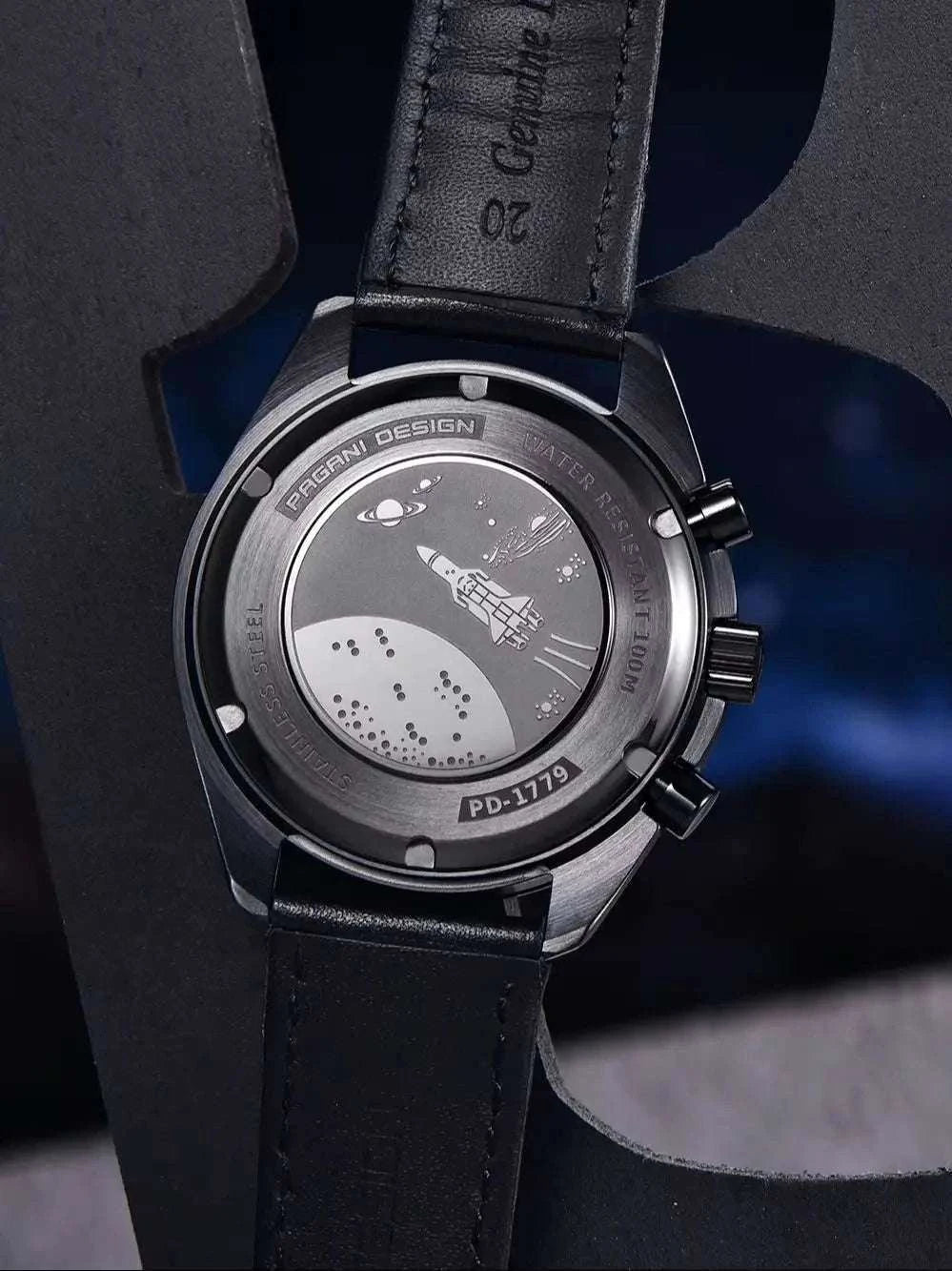 Pagani Design Moon Dark Chronograph Watch AR Sapphire 100M-Red / france
