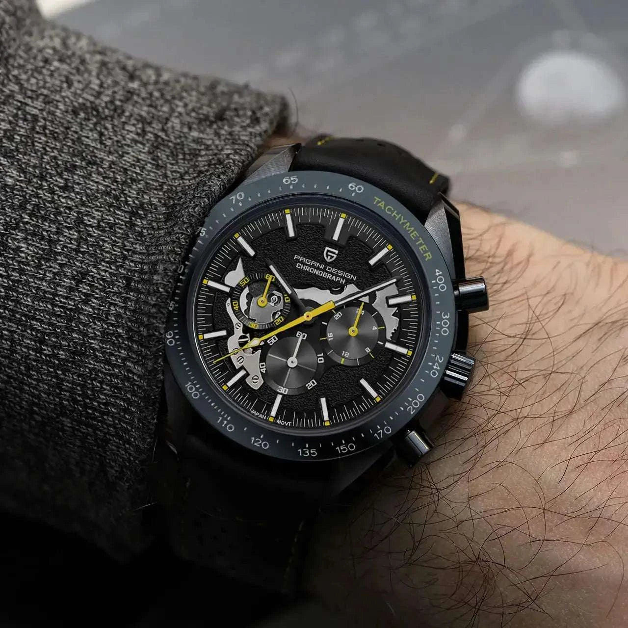Pagani Design Moon Dark Chronograph Watch AR Sapphire 100M-Red / france
