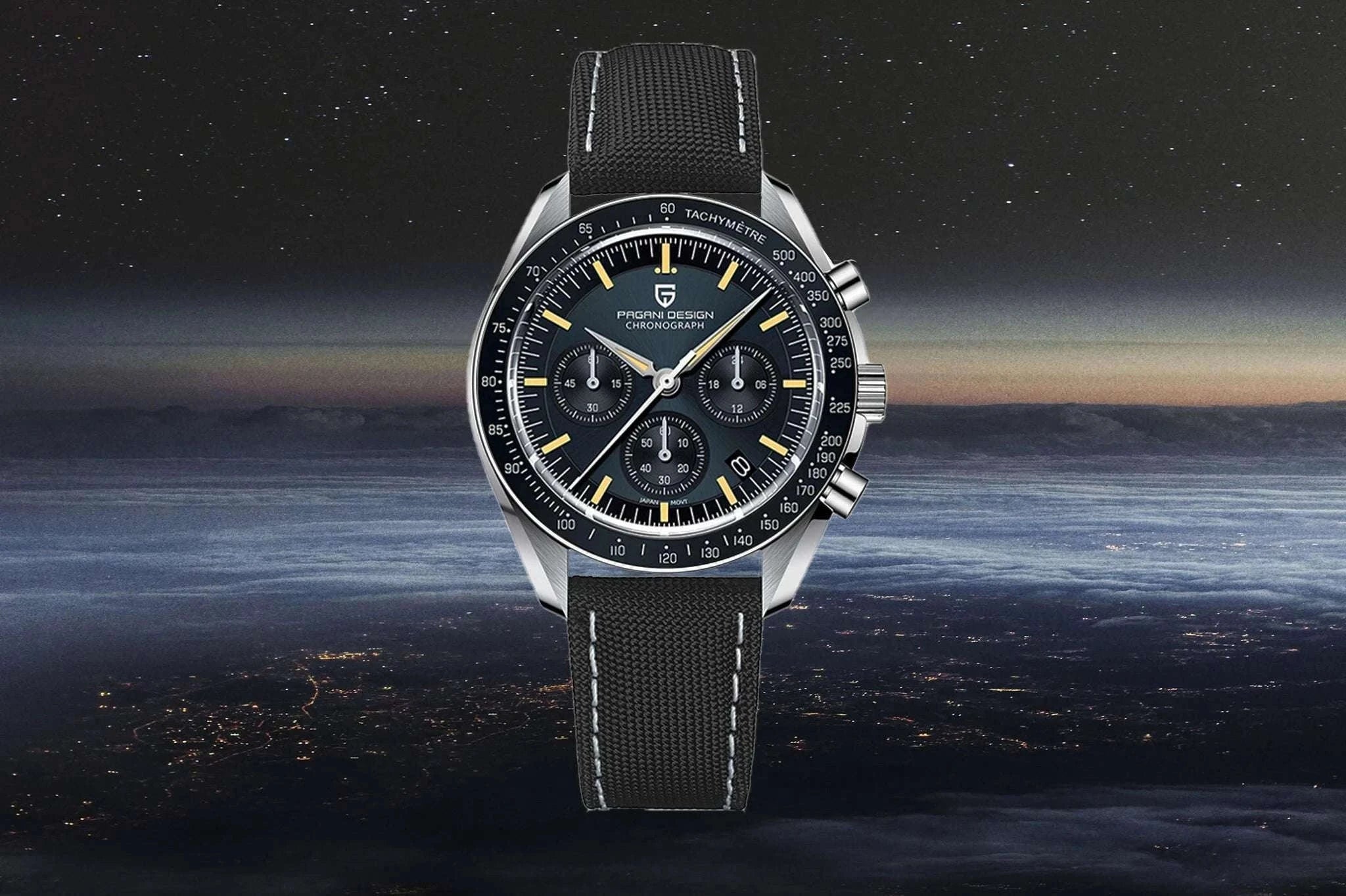 Pagani Design Moonwatch Chronograph Quartz Men's Steel Watch-Classic Black / United States
