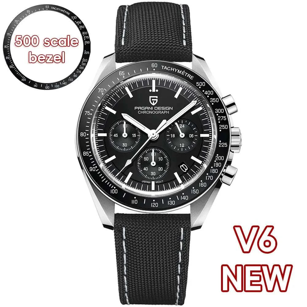 Pagani Design Moonwatch Chronograph Quartz Men's Steel Watch-Classic Black / United States
