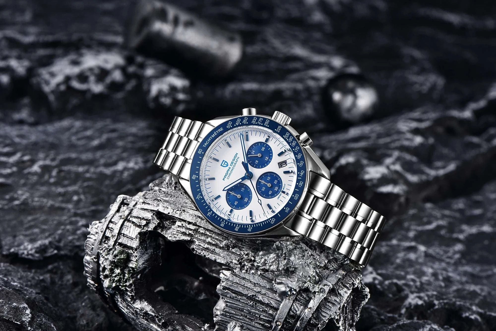 Pagani Design Moonwatch Chronograph Quartz Men's Steel Watch-Classic Black / United States