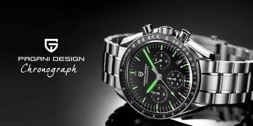 Pagani Design Moonwatch Chronograph Quartz Men's Steel Watch-Classic Black / United States