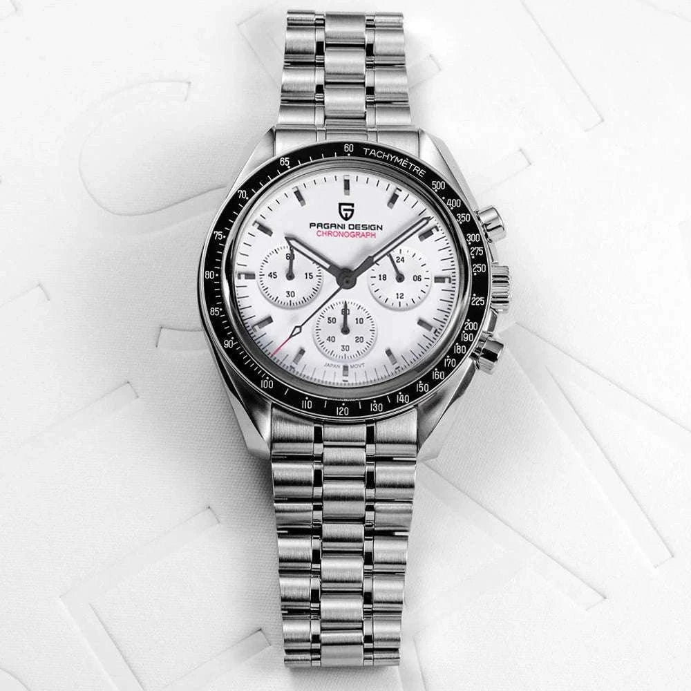 Pagani Design Moonwatch Chronograph Quartz Men's Steel Watch-Classic Black / United States