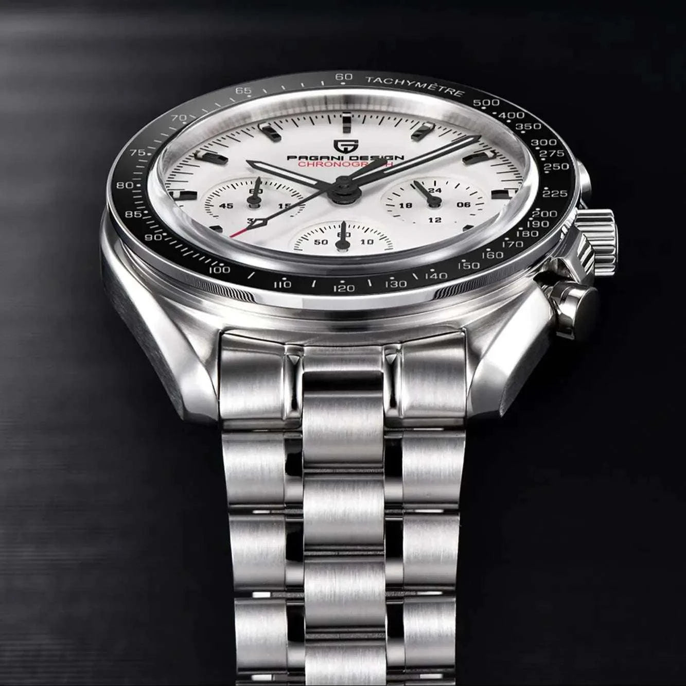 Pagani Design Moonwatch Chronograph Quartz Men's Steel Watch-Classic Black / United States