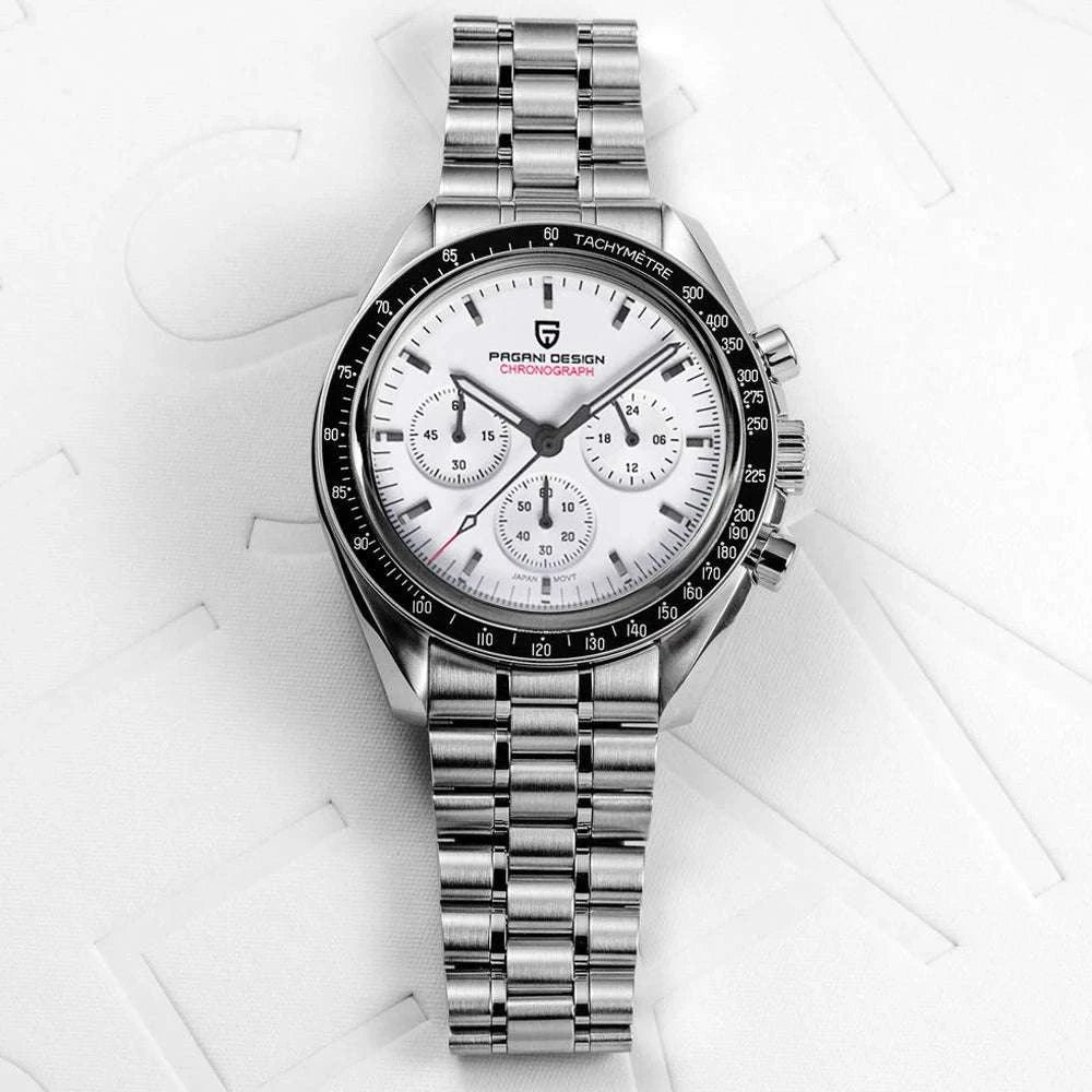 Pagani Design Moonwatch Chronograph Quartz Men's Steel Watch-Classic Black / United States
