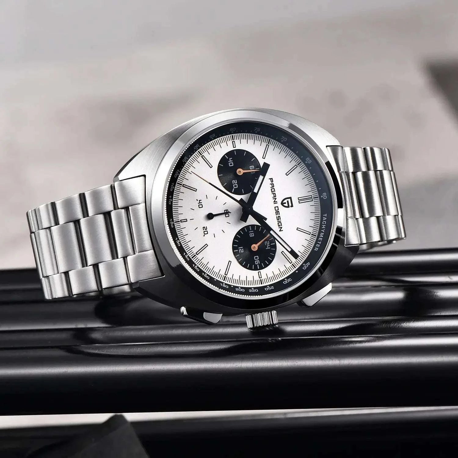 Pagani Design Panda Dial Chronograph Watch Sapphire Steel 10Bar-White / United States