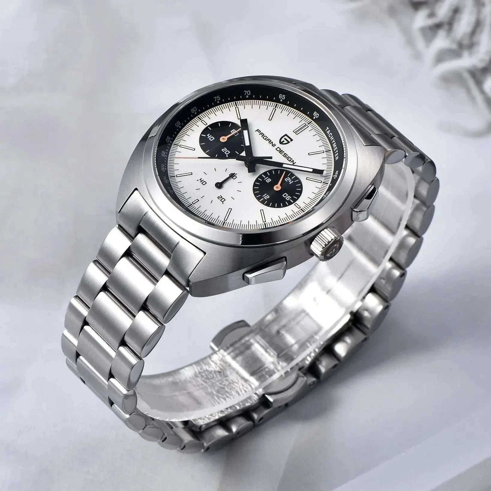 Pagani Design Panda Dial Chronograph Watch Sapphire Steel 10Bar-White / United States