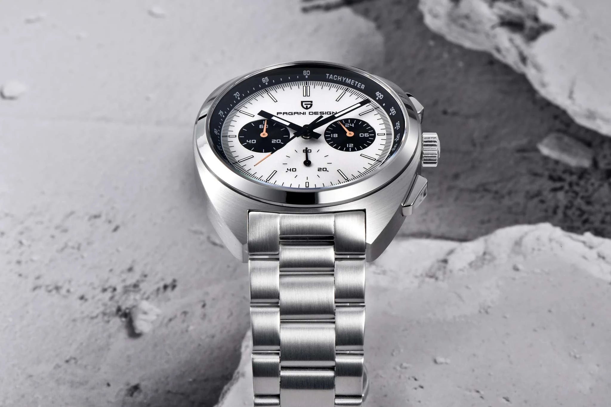 Pagani Design Panda Dial Chronograph Watch Sapphire Steel 10Bar-White / United States