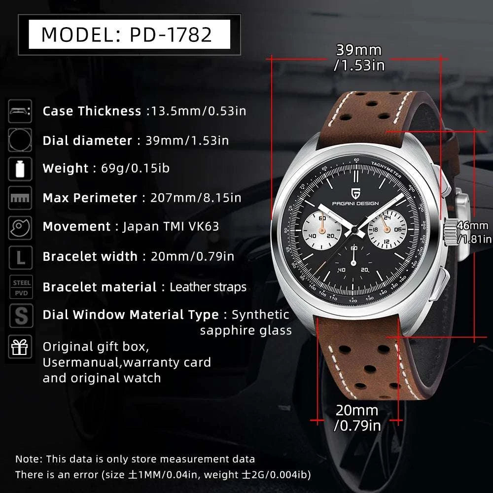 Pagani Design Panda Dial Chronograph Watch Sapphire Steel 10Bar-White / United States